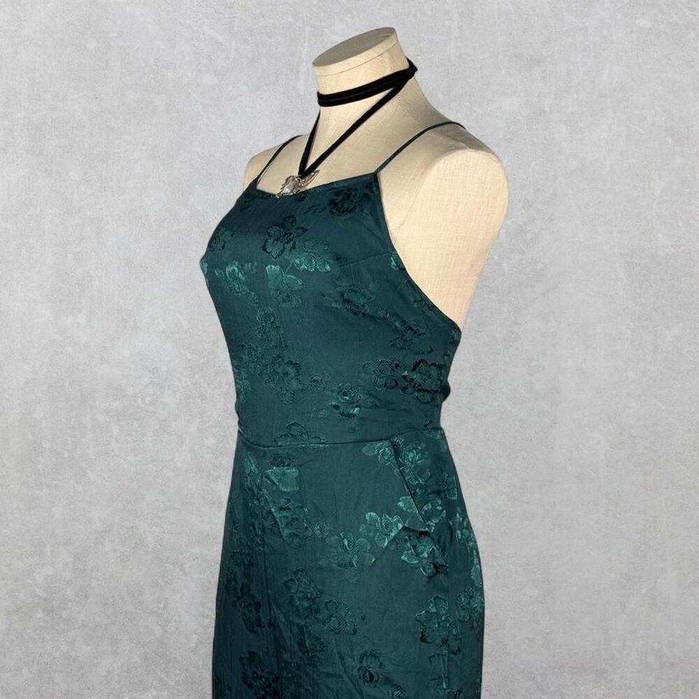 Urban Outfitters Emerald Green “Lily” Floral Jacquard Lace-Up Jumpsuit - Picture 5 of 8